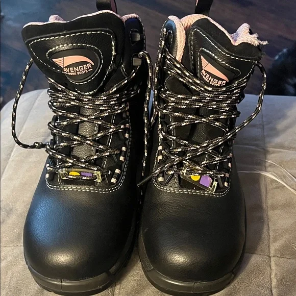 Brand new-never worn.  Industrial work boots.  Avenger- black/pink. - Picture 5 of 9